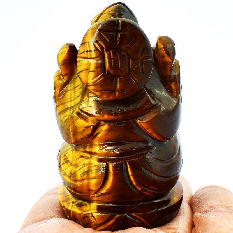 gemsmore:Craftsmen Carved Golden Tiger Eye Lord Ganesha Idol gemsmore:Craftsmen Carved Golden Tiger Eye Lord Ganesha Idol