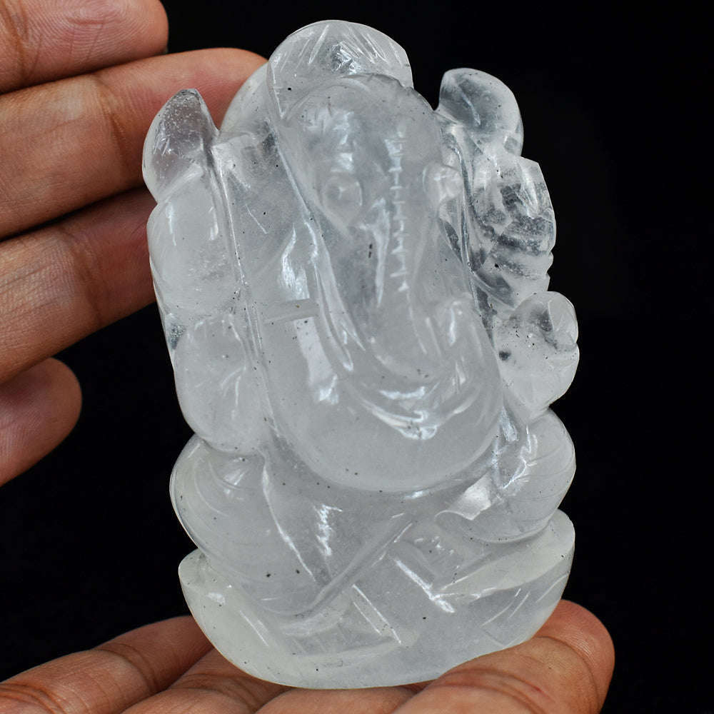 gemsmore:Craftsmen Hand Carved Genuine White Quartz Crystal Gemstone Carving Lord Ganesha gemsmore:Craftsmen Hand Carved Genuine White Quartz Crystal Gemstone Carving Lord Ganesha