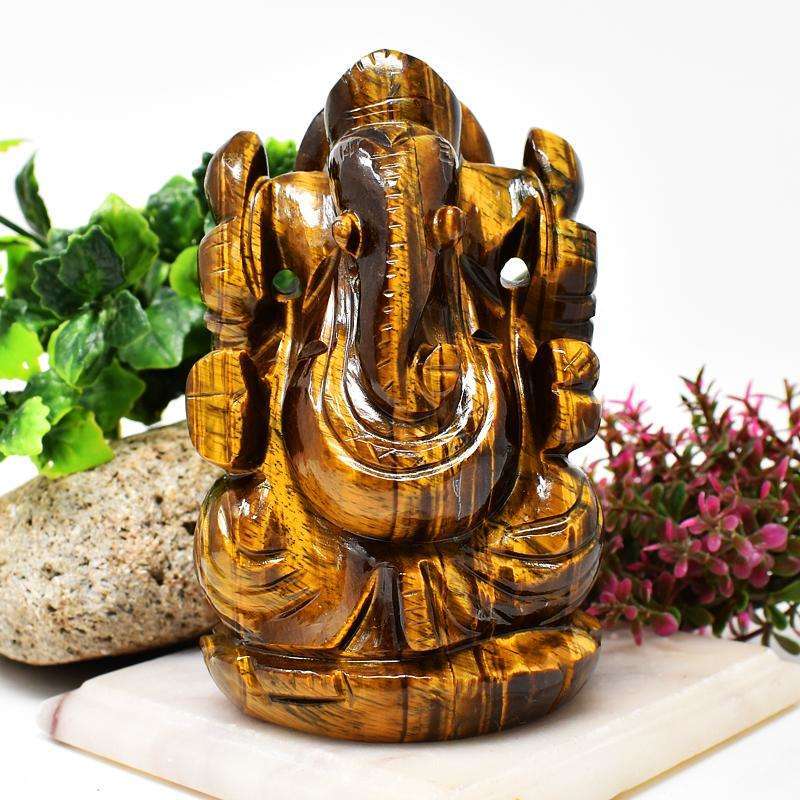 gemsmore:Craftsmen Hand Carved Golden Tiger Eye Lord Ganesha Idol gemsmore:Craftsmen Hand Carved Golden Tiger Eye Lord Ganesha Idol