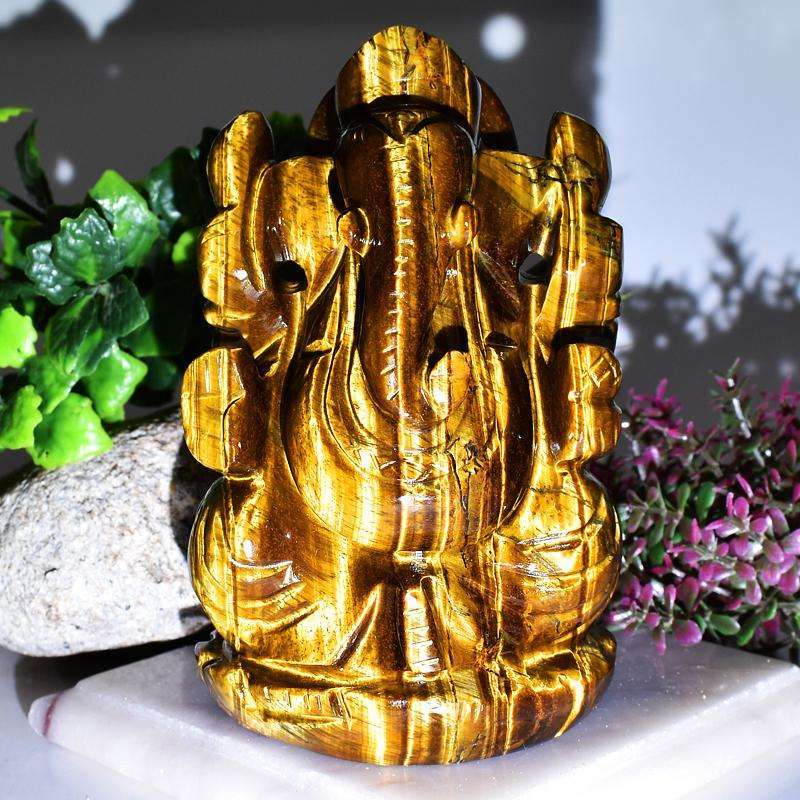 gemsmore:Craftsmen Hand Carved Golden Tiger Eye Lord Ganesha Idol gemsmore:Craftsmen Hand Carved Golden Tiger Eye Lord Ganesha Idol