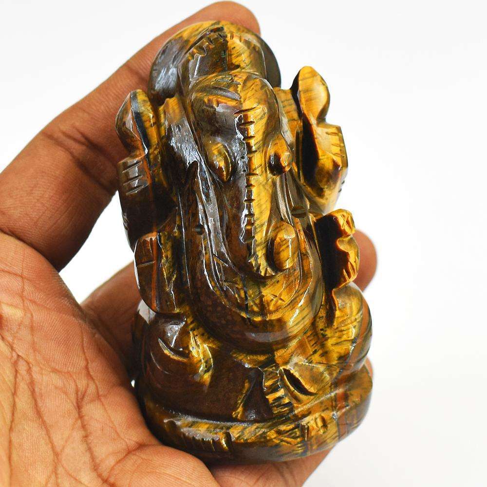 gemsmore:Craftsmen Hand Carved Golden Tiger Eye Lord Ganesha Idol gemsmore:Craftsmen Hand Carved Golden Tiger Eye Lord Ganesha Idol