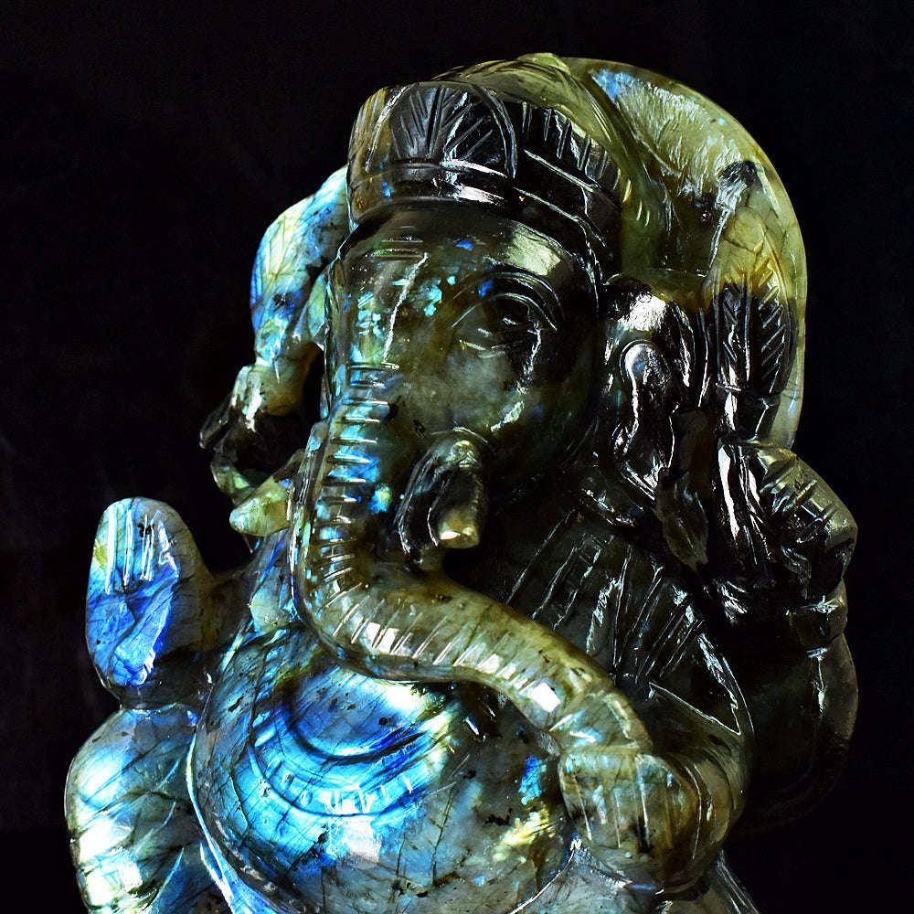 gemsmore:Craftsmen Labradorite Hand Carved Genuine Crystal Gemstone Carving Huge Lord Ganesha gemsmore:Craftsmen Labradorite Hand Carved Genuine Crystal Gemstone Carving Huge Lord Ganesha