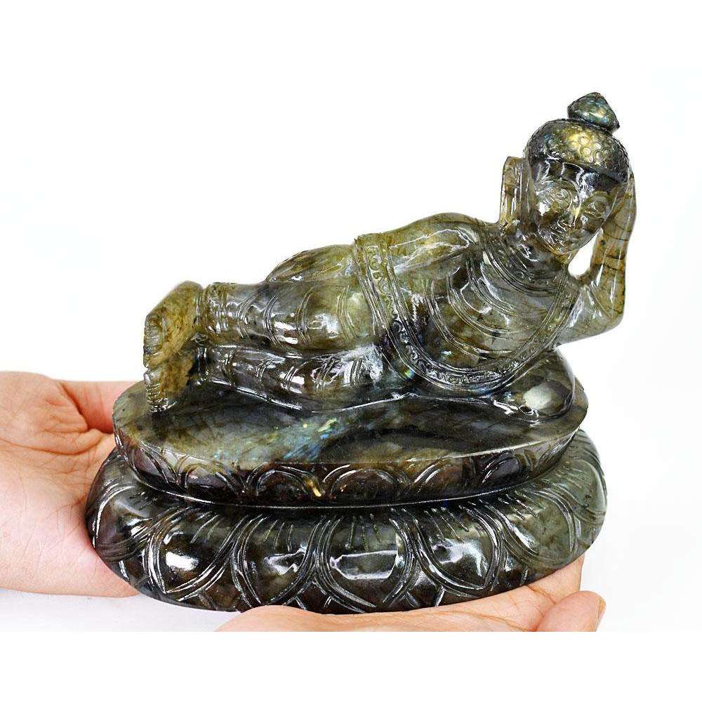 gemsmore:Craftsmen  Labradorite Hand Carved Genuine Crystal Gemstone Carving Huge Sleeping Lord Buddha gemsmore:Craftsmen  Labradorite Hand Carved Genuine Crystal Gemstone Carving Huge Sleeping Lord Buddha