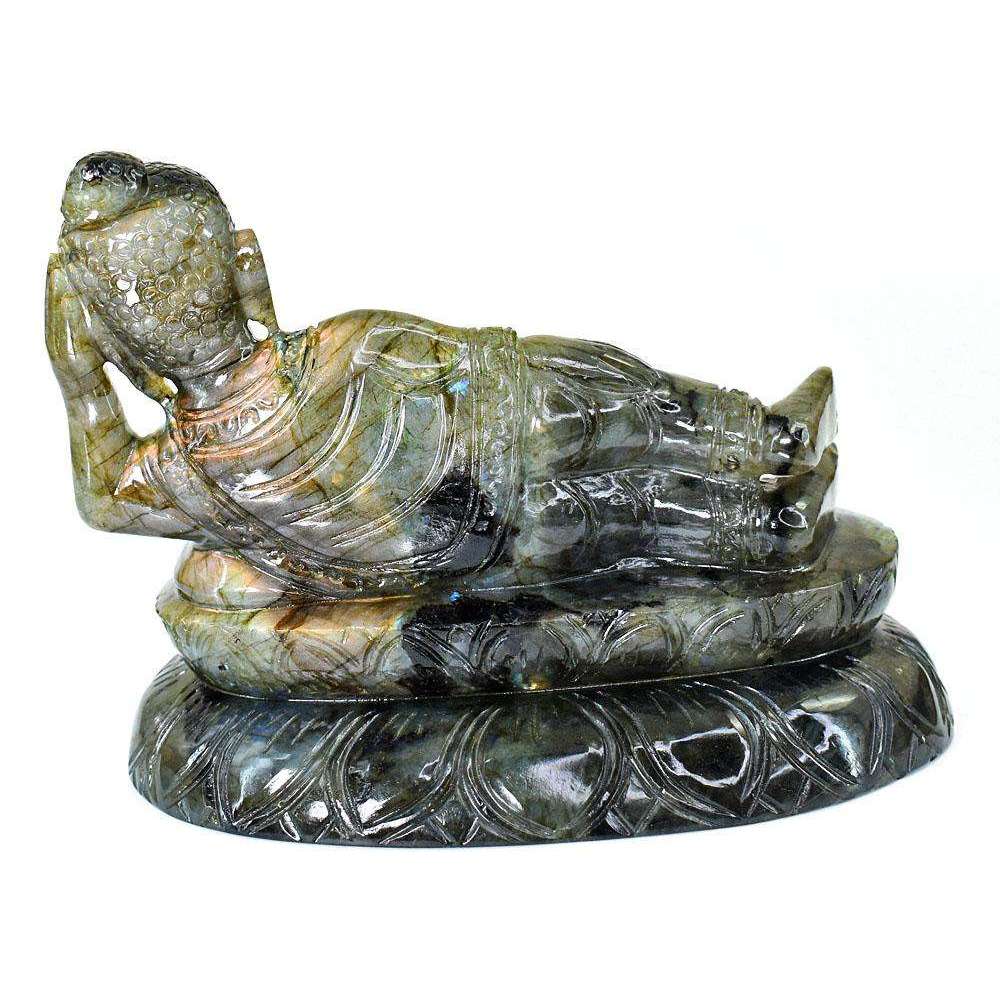 gemsmore:Craftsmen  Labradorite Hand Carved Genuine Crystal Gemstone Carving Huge Sleeping Lord Buddha gemsmore:Craftsmen  Labradorite Hand Carved Genuine Crystal Gemstone Carving Huge Sleeping Lord Buddha