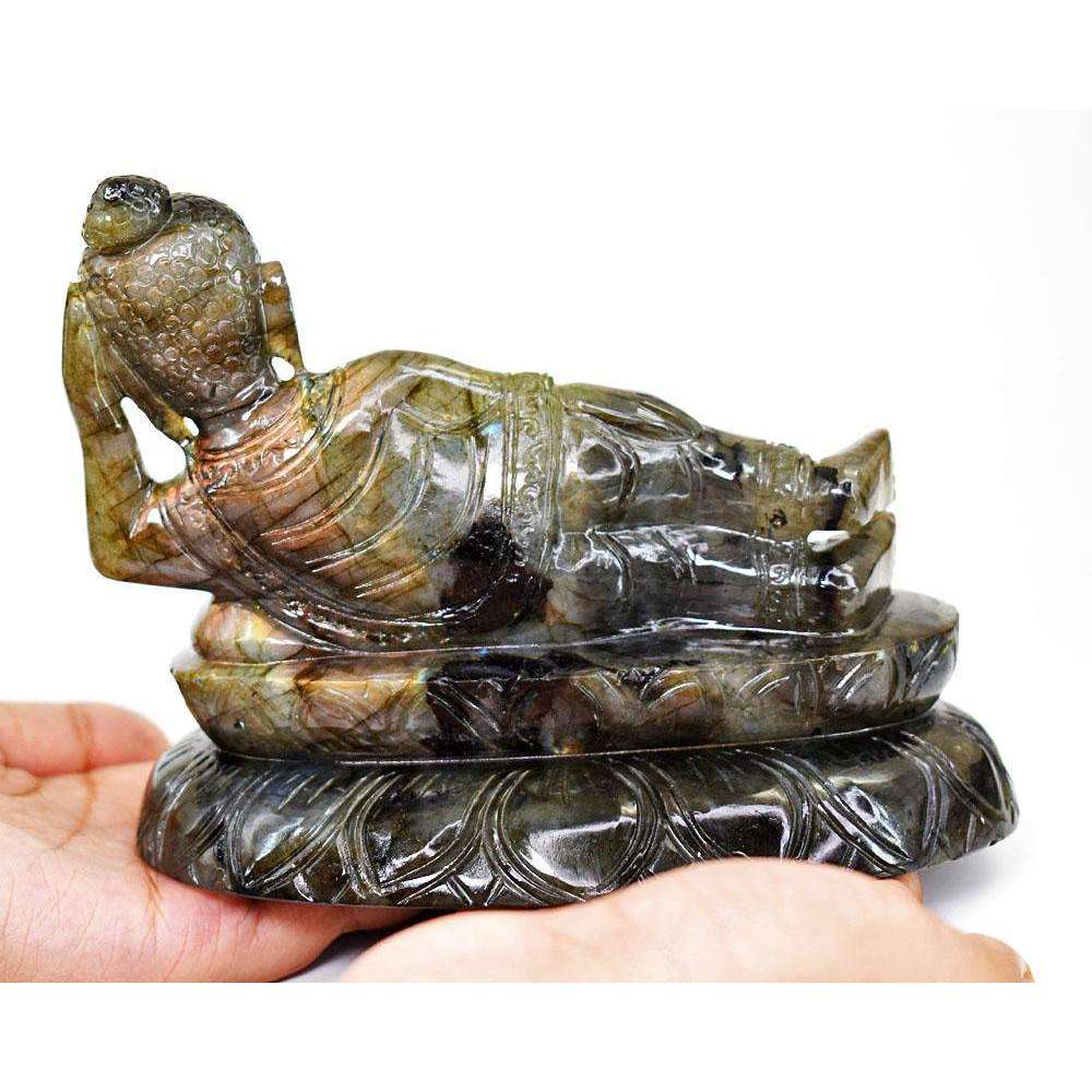 gemsmore:Craftsmen  Labradorite Hand Carved Genuine Crystal Gemstone Carving Huge Sleeping Lord Buddha gemsmore:Craftsmen  Labradorite Hand Carved Genuine Crystal Gemstone Carving Huge Sleeping Lord Buddha
