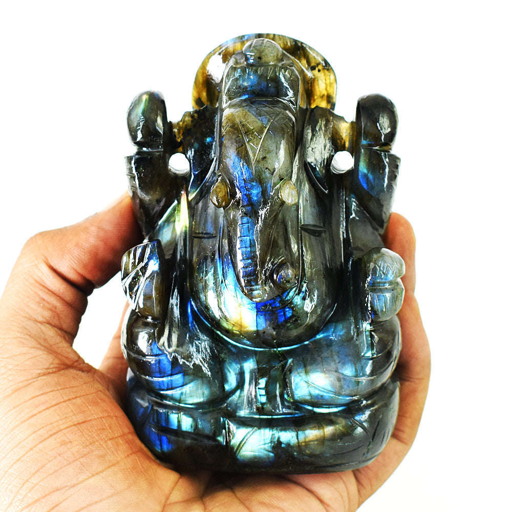 gemsmore:Craftsmen Labradorite Hand Carved Genuine Crystal Gemstone Carving Lord Ganesha gemsmore:Craftsmen Labradorite Hand Carved Genuine Crystal Gemstone Carving Lord Ganesha