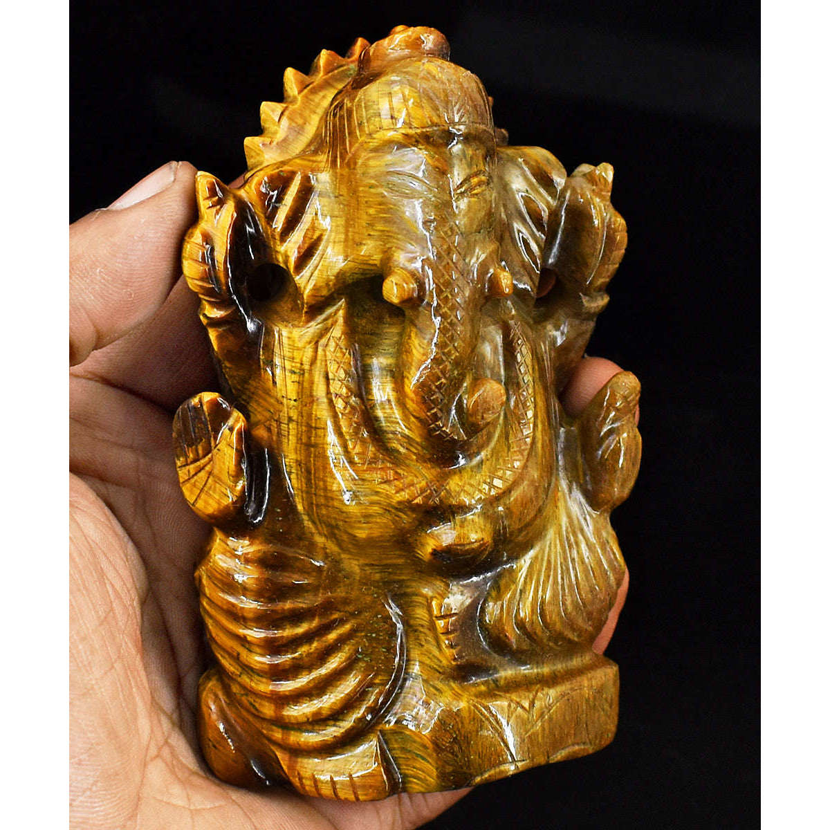 gemsmore:Craftsmen Tiger Eye Hand Carved Genuine Crystal Gemstone Carving Lord Ganesha gemsmore:Craftsmen Tiger Eye Hand Carved Genuine Crystal Gemstone Carving Lord Ganesha