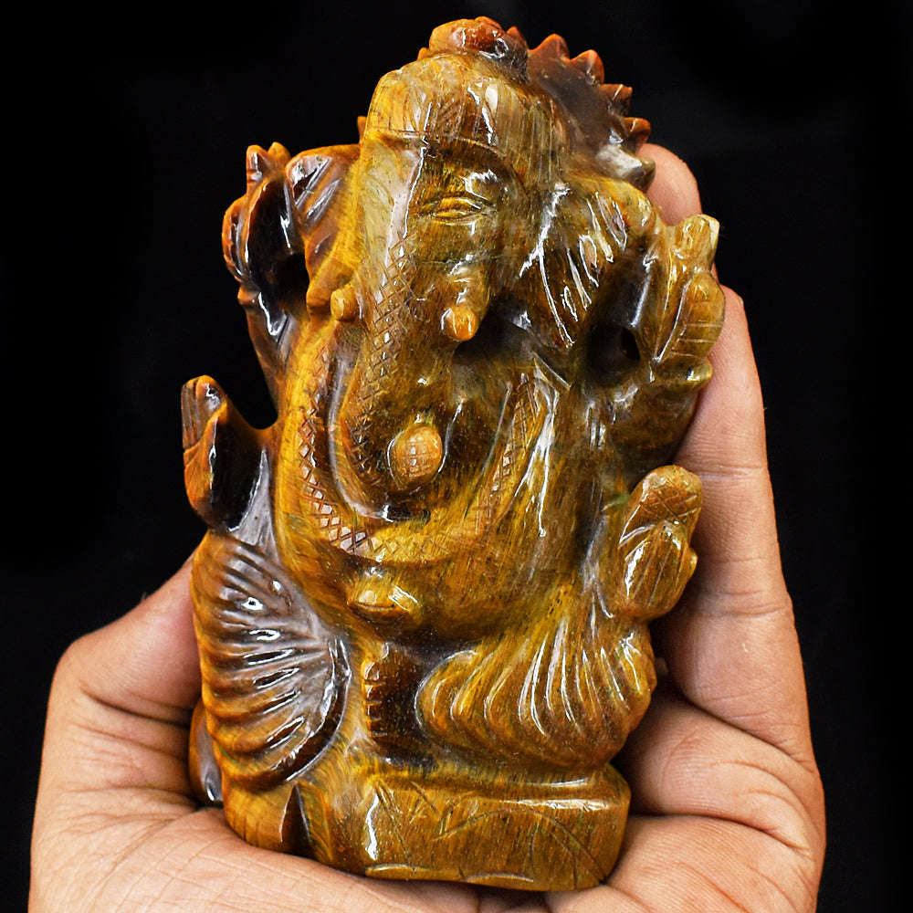 gemsmore:Craftsmen Tiger Eye Hand Carved Genuine Crystal Gemstone Carving Lord Ganesha gemsmore:Craftsmen Tiger Eye Hand Carved Genuine Crystal Gemstone Carving Lord Ganesha
