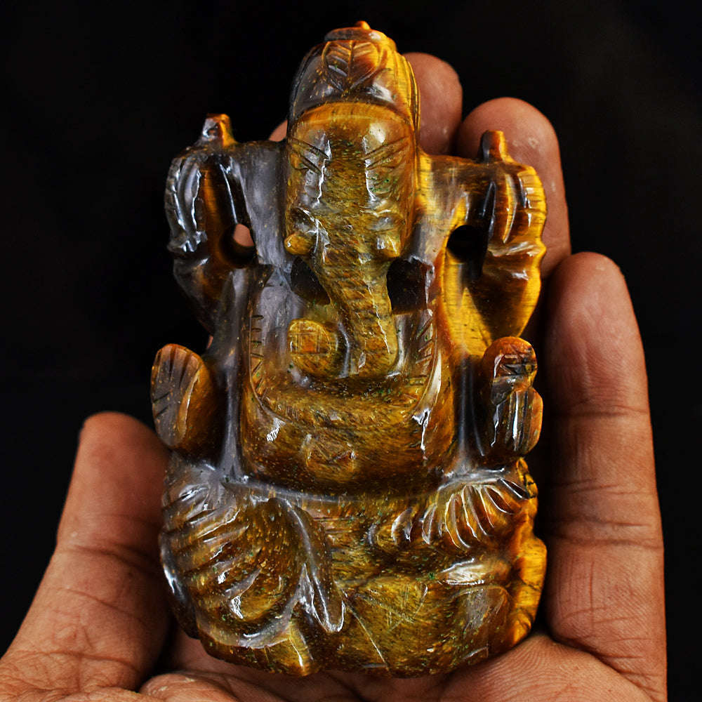 gemsmore:Craftsmen Tiger Eye Hand Carved Genuine Crystal Gemstone Carving Lord Ganesha gemsmore:Craftsmen Tiger Eye Hand Carved Genuine Crystal Gemstone Carving Lord Ganesha