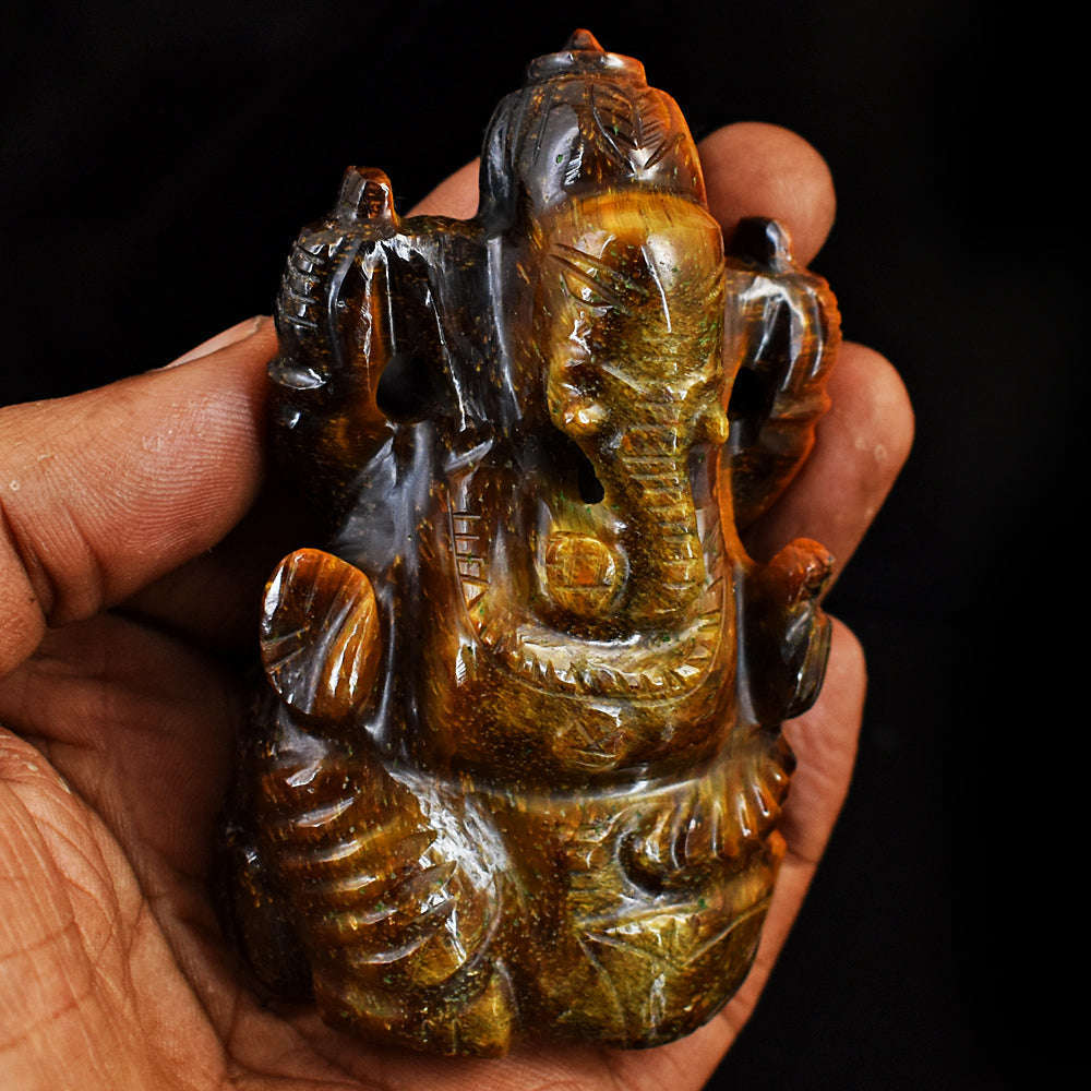 gemsmore:Craftsmen Tiger Eye Hand Carved Genuine Crystal Gemstone Carving Lord Ganesha gemsmore:Craftsmen Tiger Eye Hand Carved Genuine Crystal Gemstone Carving Lord Ganesha