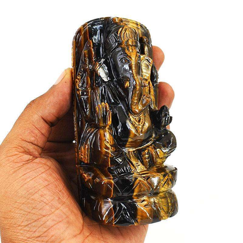 gemsmore:Craftsmen Tiger Eye Hand Carved Genuine Crystal Gemstone Carving Lord Ganesha gemsmore:Craftsmen Tiger Eye Hand Carved Genuine Crystal Gemstone Carving Lord Ganesha