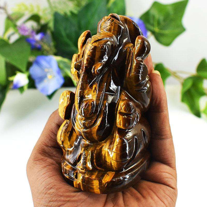 gemsmore:Craftsmen Tiger Eye Hand Carved Genuine Crystal Gemstone Carving Lord Ganesha gemsmore:Craftsmen Tiger Eye Hand Carved Genuine Crystal Gemstone Carving Lord Ganesha