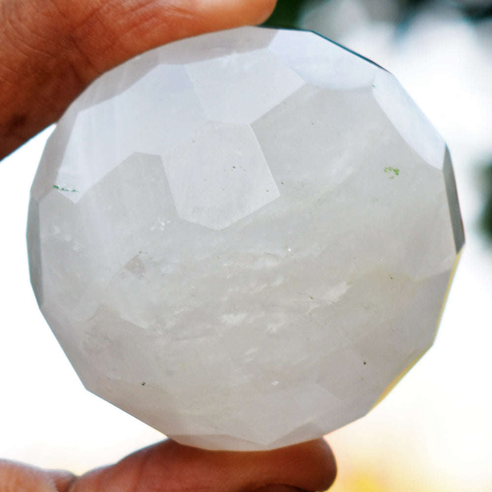 gemsmore:Craftsmen White Quartz Hand Carved Crystal Faceted Healing Sphere gemsmore:Craftsmen White Quartz Hand Carved Crystal Faceted Healing Sphere
