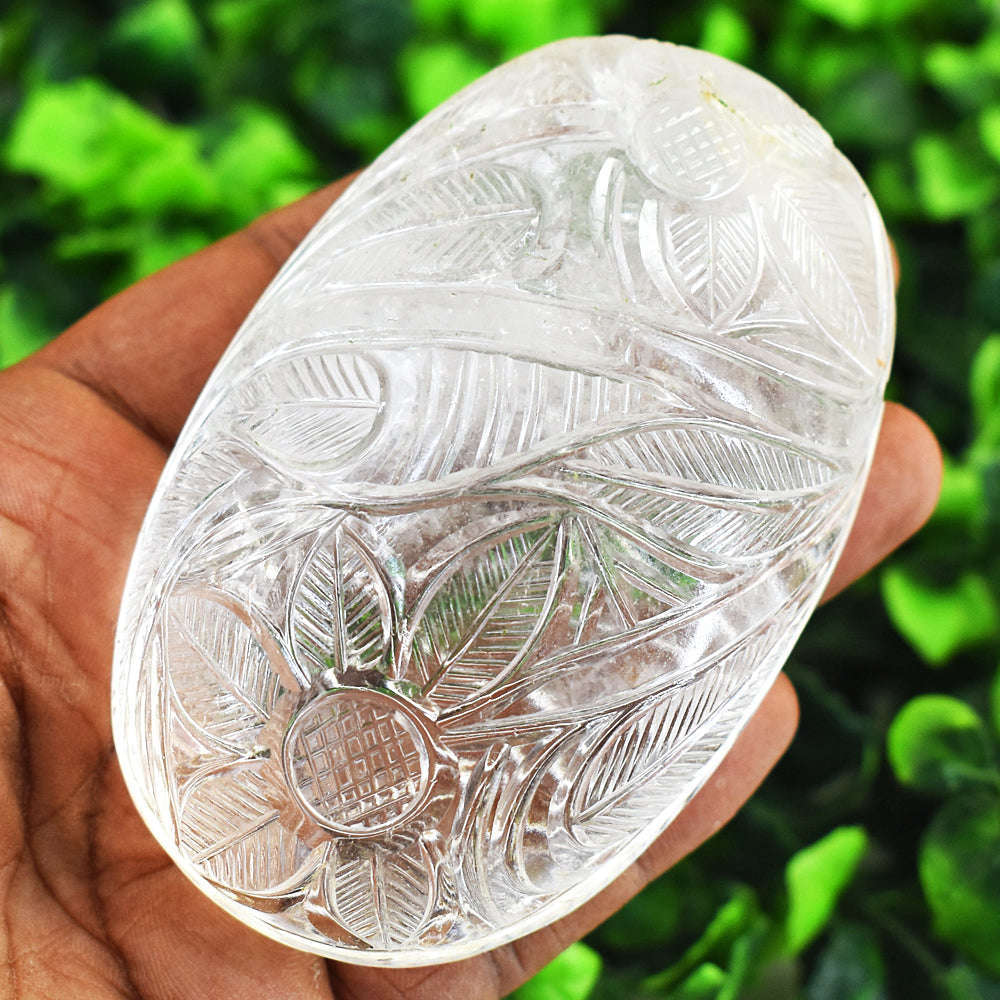 gemsmore:Craftsmen White Quartz Hand Carved Genuine Crystal Gemstone Carving Mughal Carved Cabochon gemsmore:Craftsmen White Quartz Hand Carved Genuine Crystal Gemstone Carving Mughal Carved Cabochon