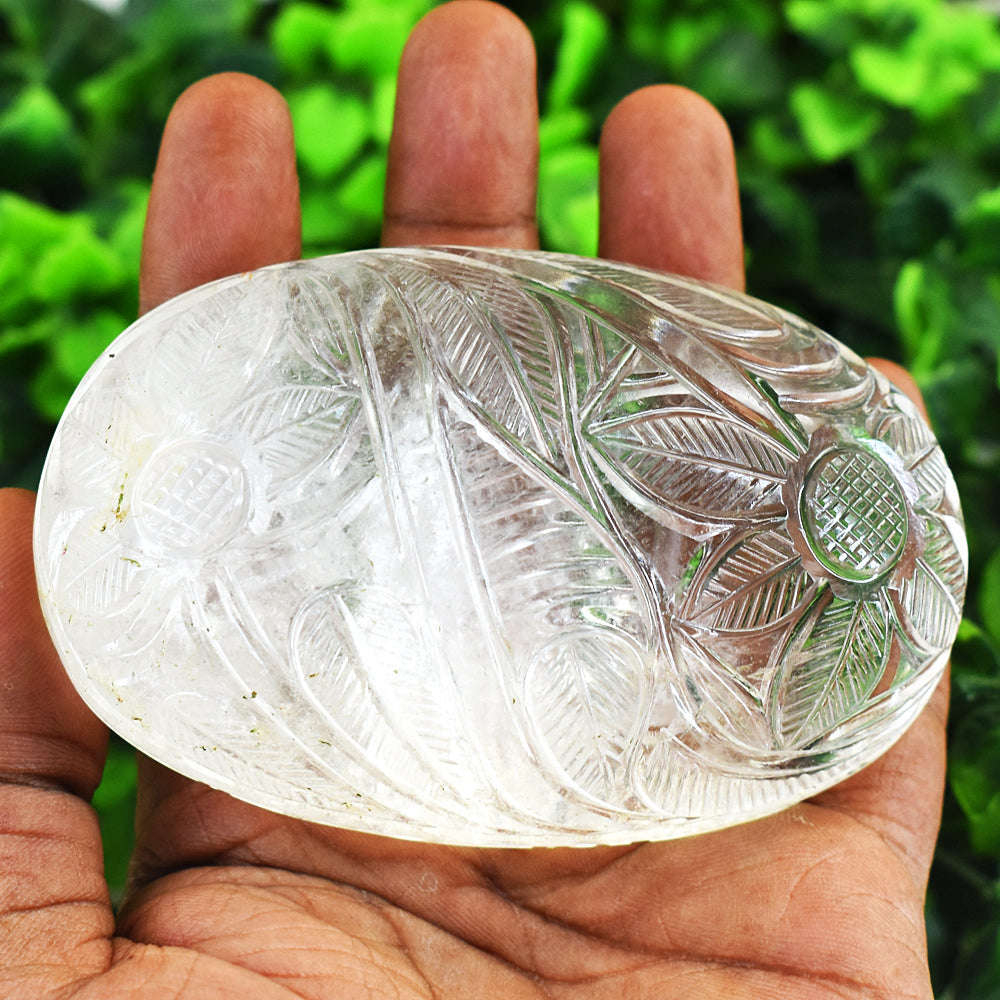 gemsmore:Craftsmen White Quartz Hand Carved Genuine Crystal Gemstone Carving Mughal Carved Cabochon gemsmore:Craftsmen White Quartz Hand Carved Genuine Crystal Gemstone Carving Mughal Carved Cabochon