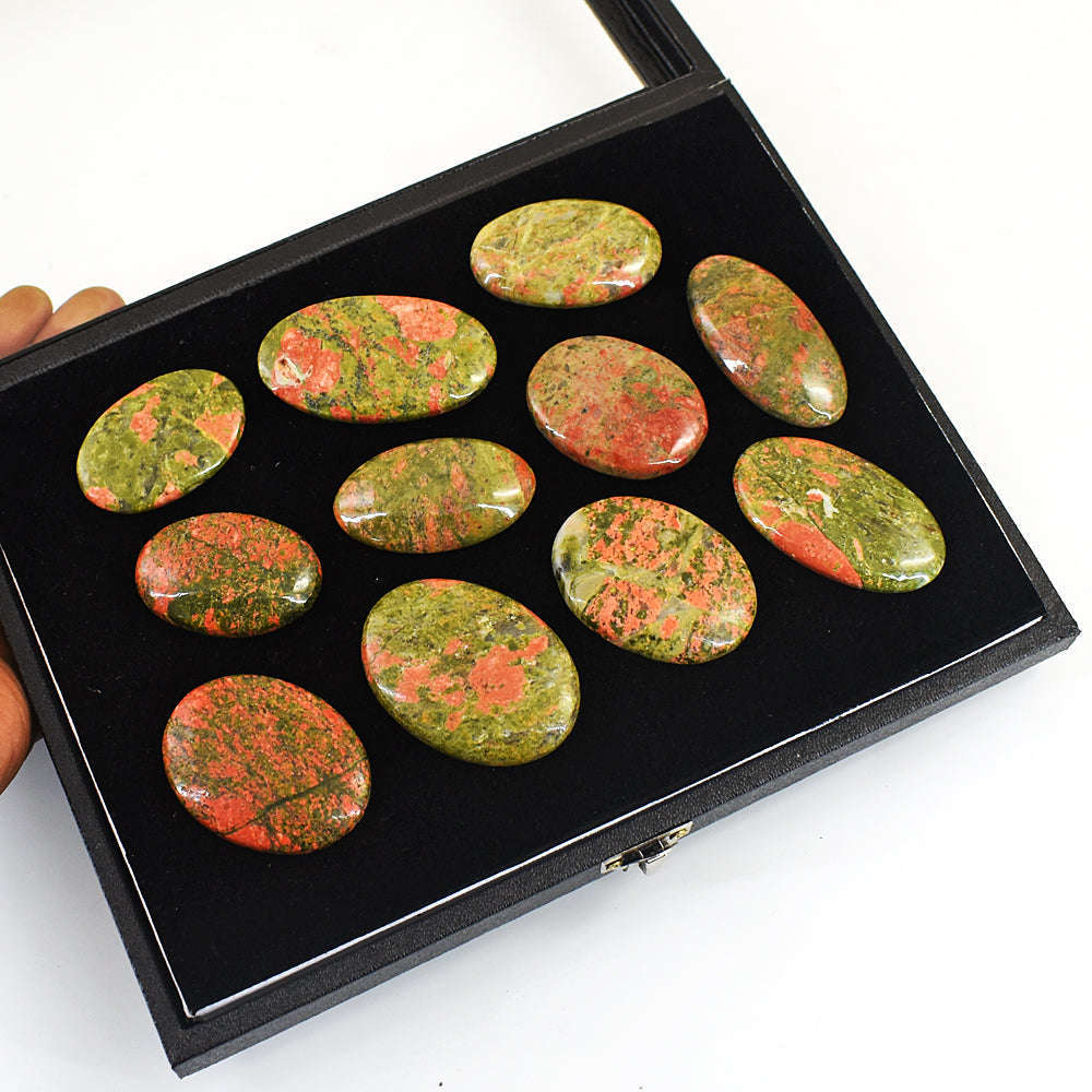 gemsmore:Exclusive Blood Green Unakite Untreated Gemstone Cabochon Lot gemsmore:Exclusive Blood Green Unakite Untreated Gemstone Cabochon Lot