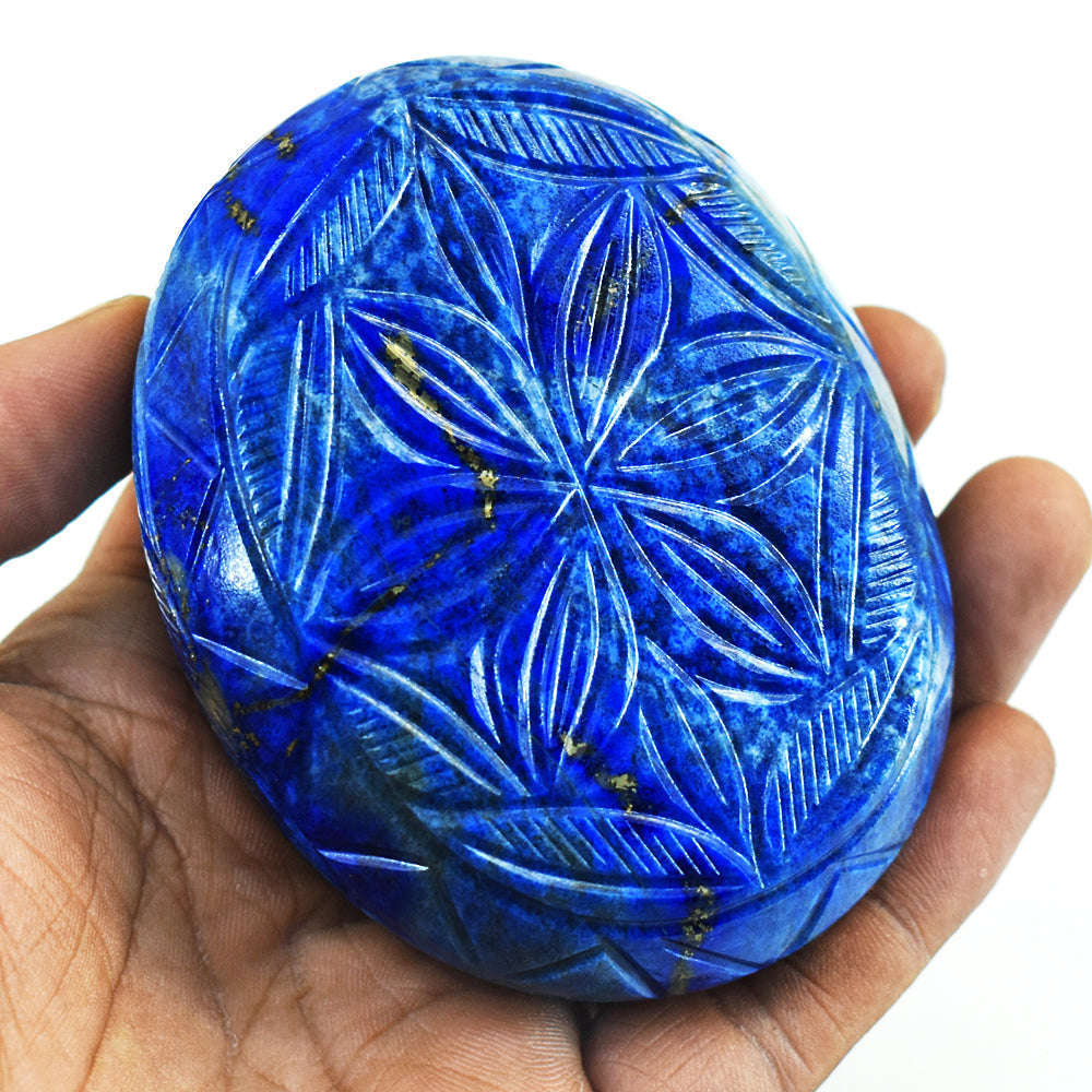 gemsmore:Exclusive Denim Blue Lapis Lazuli Hand Carved Genuine Crystal Gemstone Carving Mughal Carved Cabochon gemsmore:Exclusive Denim Blue Lapis Lazuli Hand Carved Genuine Crystal Gemstone Carving Mughal Carved Cabochon