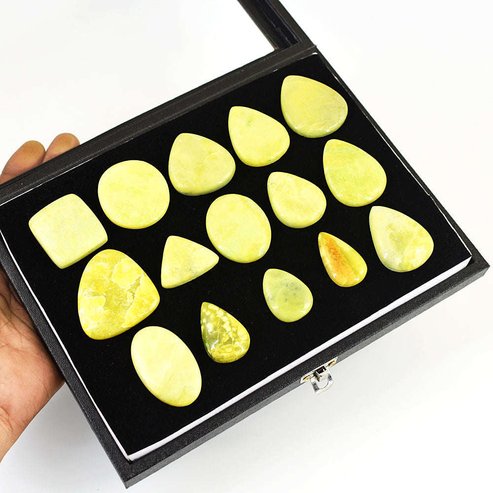 gemsmore:Exclusive Lemon Serpentine Untreated Gemstone Cabochon Lot gemsmore:Exclusive Lemon Serpentine Untreated Gemstone Cabochon Lot
