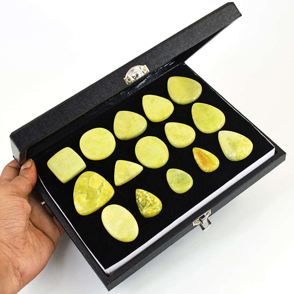 gemsmore:Exclusive Lemon Serpentine Untreated Gemstone Cabochon Lot gemsmore:Exclusive Lemon Serpentine Untreated Gemstone Cabochon Lot