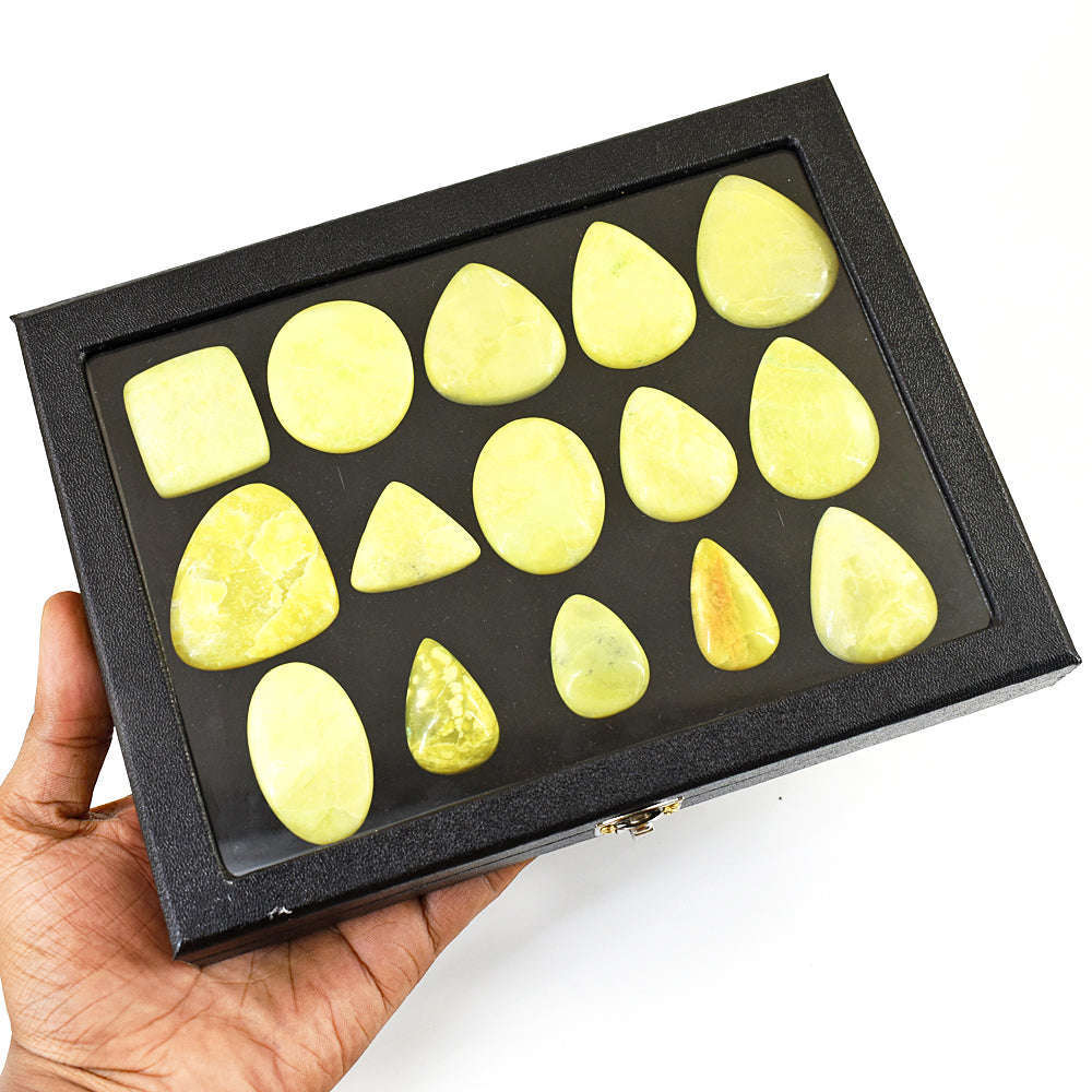 gemsmore:Exclusive Lemon Serpentine Untreated Gemstone Cabochon Lot gemsmore:Exclusive Lemon Serpentine Untreated Gemstone Cabochon Lot