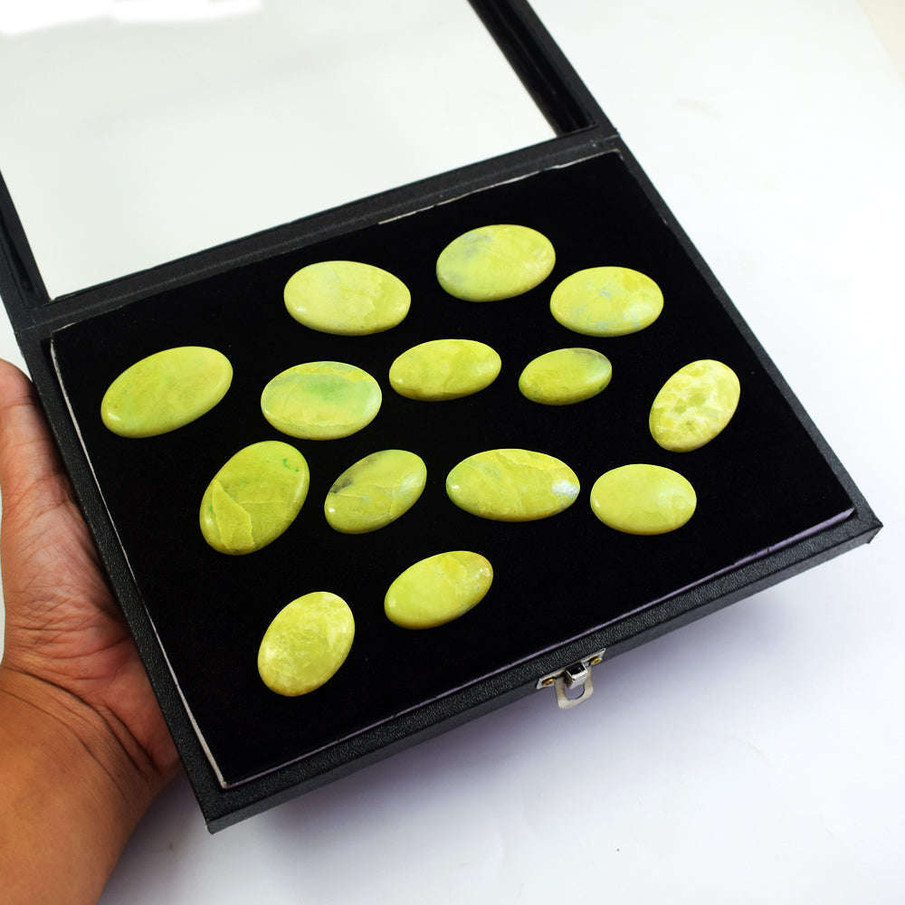 gemsmore:Exclusive Lemon Serpentine Untreated Gemstone Cabochon Lot gemsmore:Exclusive Lemon Serpentine Untreated Gemstone Cabochon Lot
