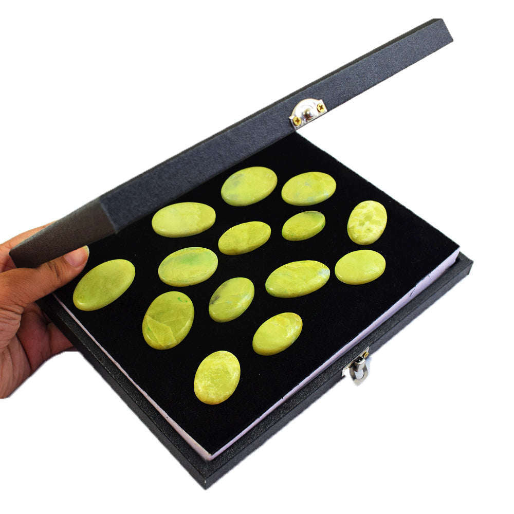 gemsmore:Exclusive Lemon Serpentine Untreated Gemstone Cabochon Lot gemsmore:Exclusive Lemon Serpentine Untreated Gemstone Cabochon Lot