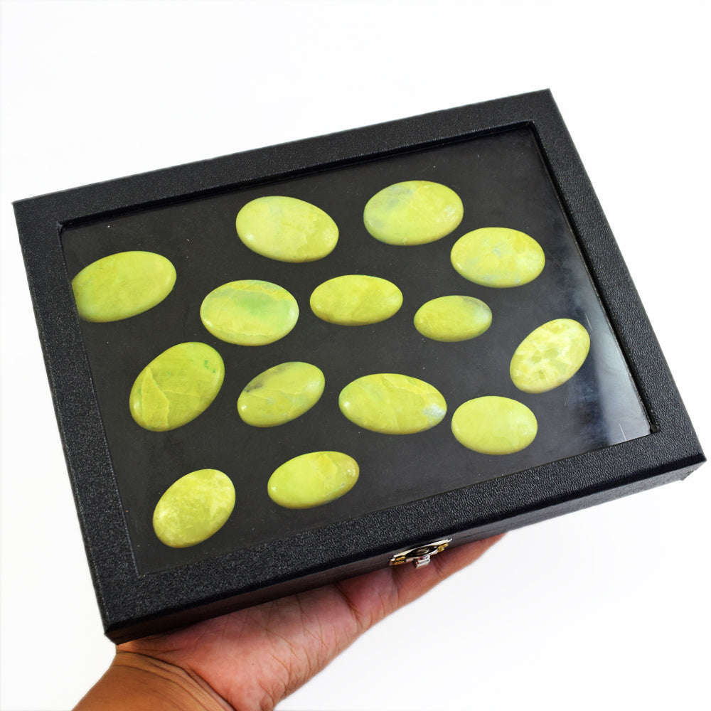 gemsmore:Exclusive Lemon Serpentine Untreated Gemstone Cabochon Lot gemsmore:Exclusive Lemon Serpentine Untreated Gemstone Cabochon Lot