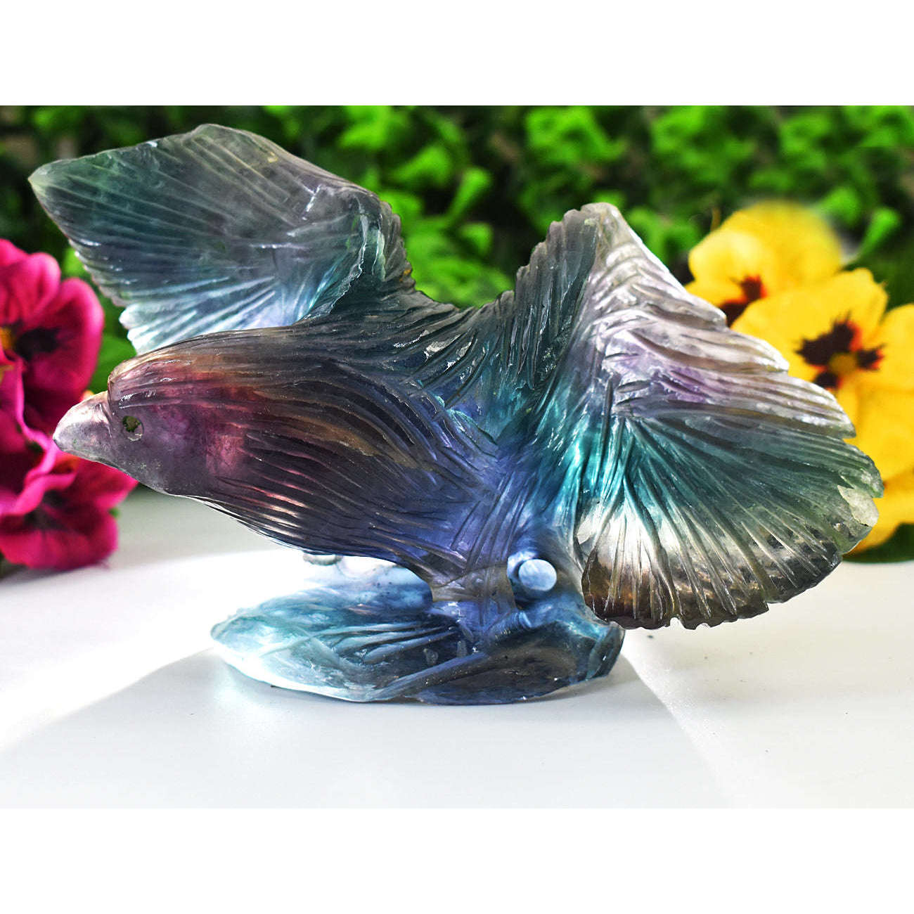 gemsmore:Exclusive Multicolor Fluorite Hand Carved Genuine Crystal Gemstone Carving Massive Eagle gemsmore:Exclusive Multicolor Fluorite Hand Carved Genuine Crystal Gemstone Carving Massive Eagle