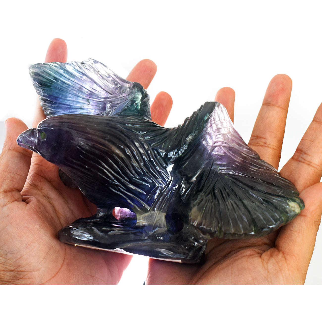 gemsmore:Exclusive Multicolor Fluorite Hand Carved Genuine Crystal Gemstone Carving Massive Eagle gemsmore:Exclusive Multicolor Fluorite Hand Carved Genuine Crystal Gemstone Carving Massive Eagle