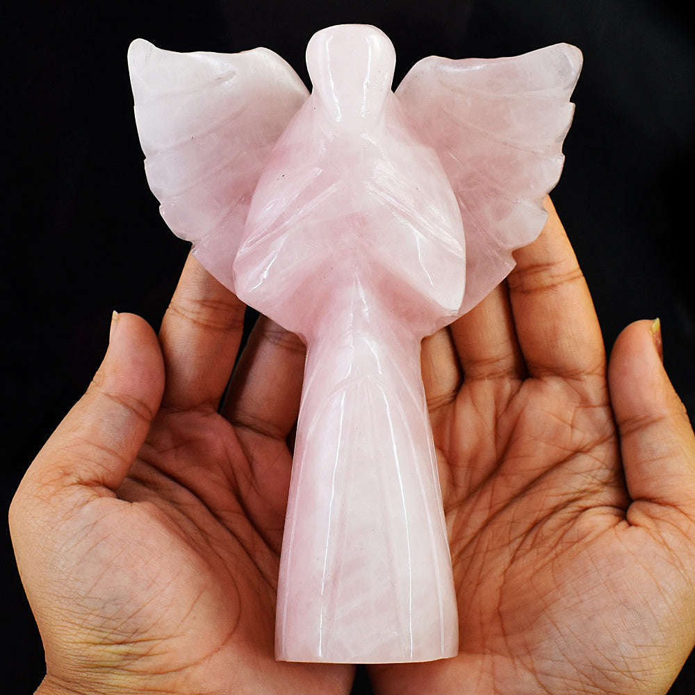 gemsmore:Exclusive Rose Quartz Hand Carved Healing Praying Angel gemsmore:Exclusive Rose Quartz Hand Carved Healing Praying Angel