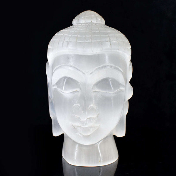 gemsmore:Exclusive Selenite Hand Carved Lord Buddha Head
