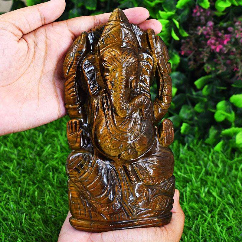 gemsmore:Exclusive Tiger Eye Hand Carved Genuine Crystal Gemstone Carving Lord Ganesha gemsmore:Exclusive Tiger Eye Hand Carved Genuine Crystal Gemstone Carving Lord Ganesha