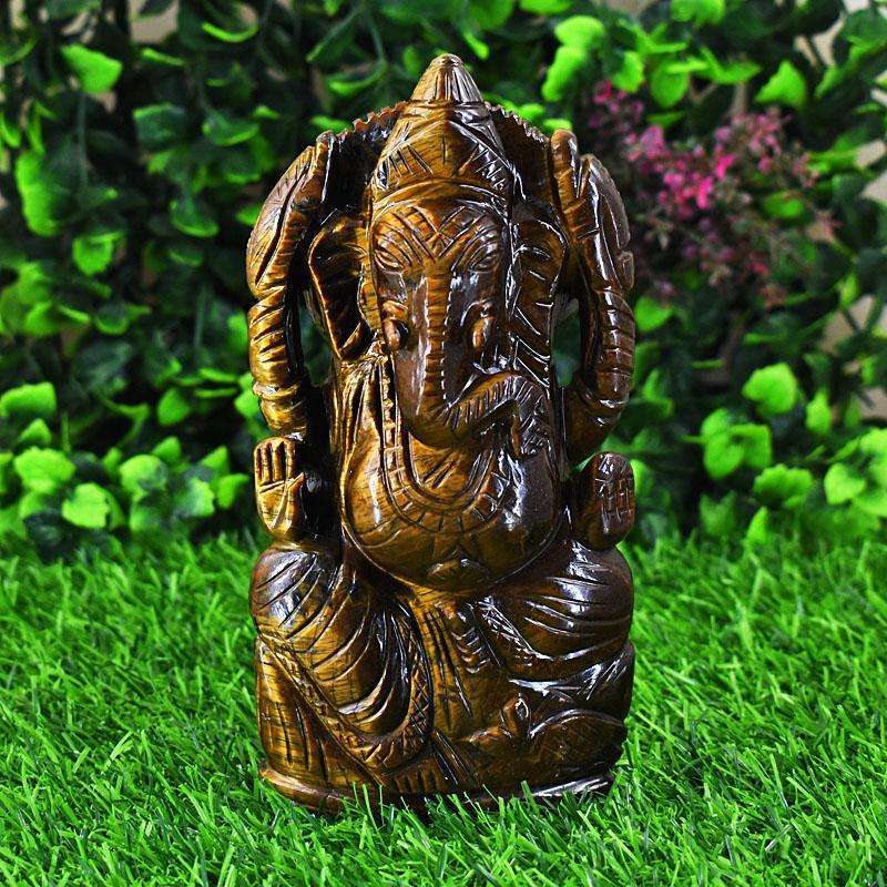 gemsmore:Exclusive Tiger Eye Hand Carved Genuine Crystal Gemstone Carving Lord Ganesha gemsmore:Exclusive Tiger Eye Hand Carved Genuine Crystal Gemstone Carving Lord Ganesha