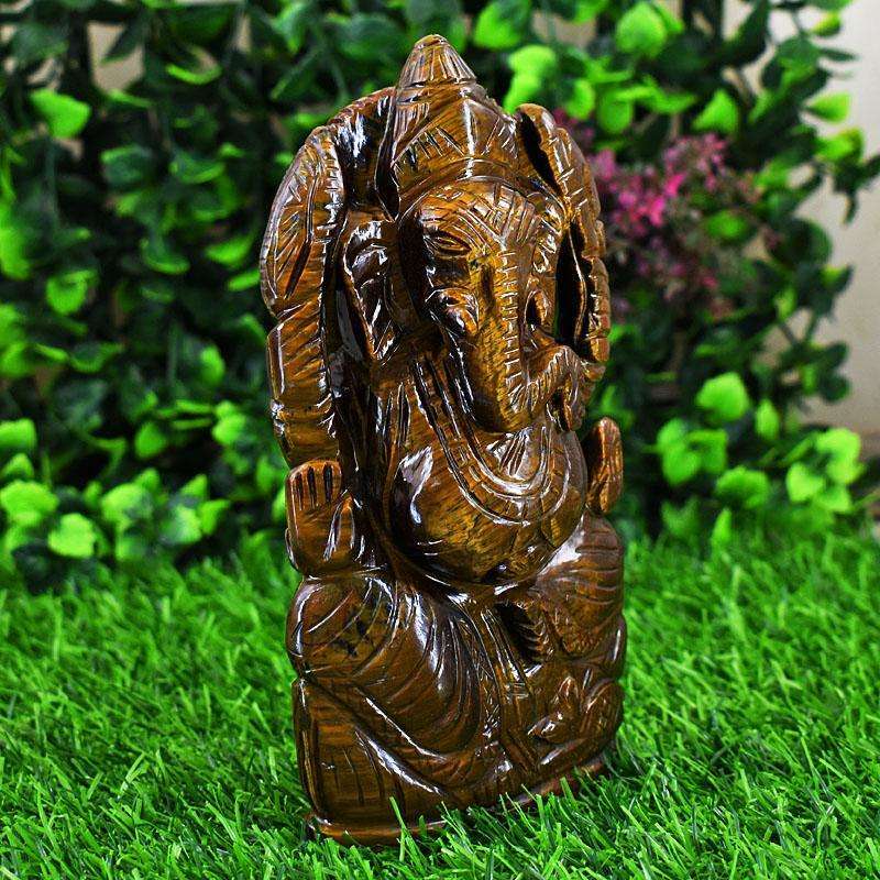 gemsmore:Exclusive Tiger Eye Hand Carved Genuine Crystal Gemstone Carving Lord Ganesha gemsmore:Exclusive Tiger Eye Hand Carved Genuine Crystal Gemstone Carving Lord Ganesha