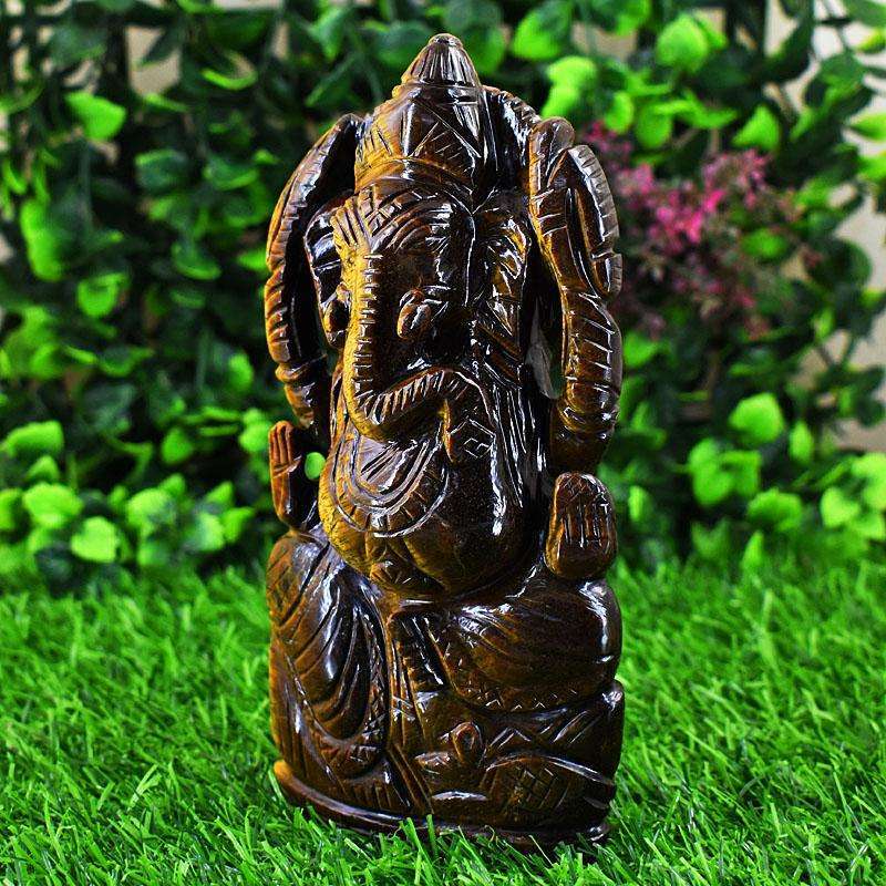 gemsmore:Exclusive Tiger Eye Hand Carved Genuine Crystal Gemstone Carving Lord Ganesha gemsmore:Exclusive Tiger Eye Hand Carved Genuine Crystal Gemstone Carving Lord Ganesha