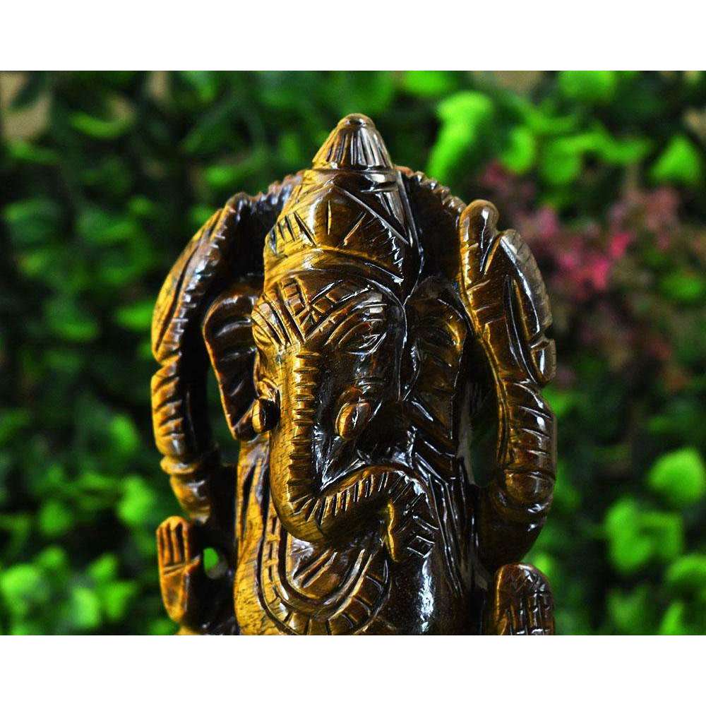 gemsmore:Exclusive Tiger Eye Hand Carved Genuine Crystal Gemstone Carving Lord Ganesha gemsmore:Exclusive Tiger Eye Hand Carved Genuine Crystal Gemstone Carving Lord Ganesha