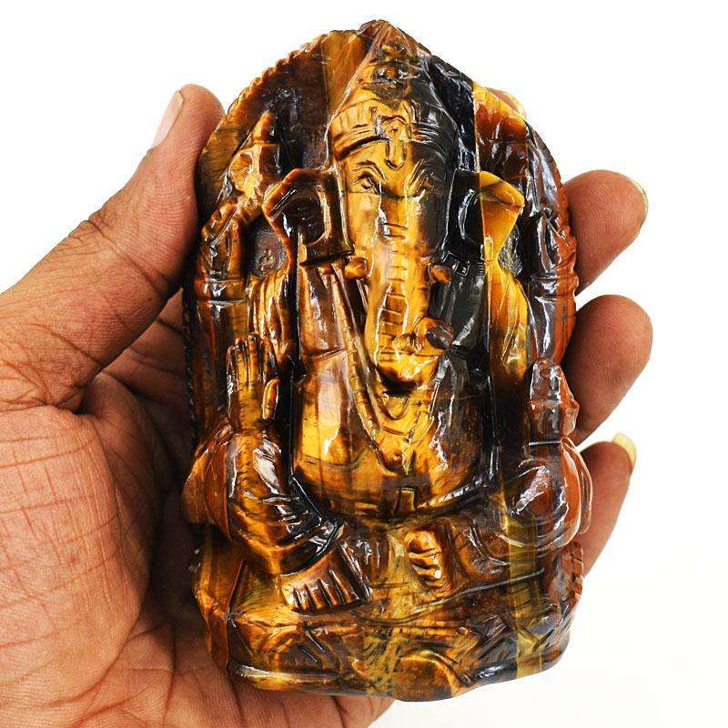 gemsmore:Exclusive Tiger Eye Hand Carved Genuine Crystal Gemstone Carving Lord Ganesha gemsmore:Exclusive Tiger Eye Hand Carved Genuine Crystal Gemstone Carving Lord Ganesha