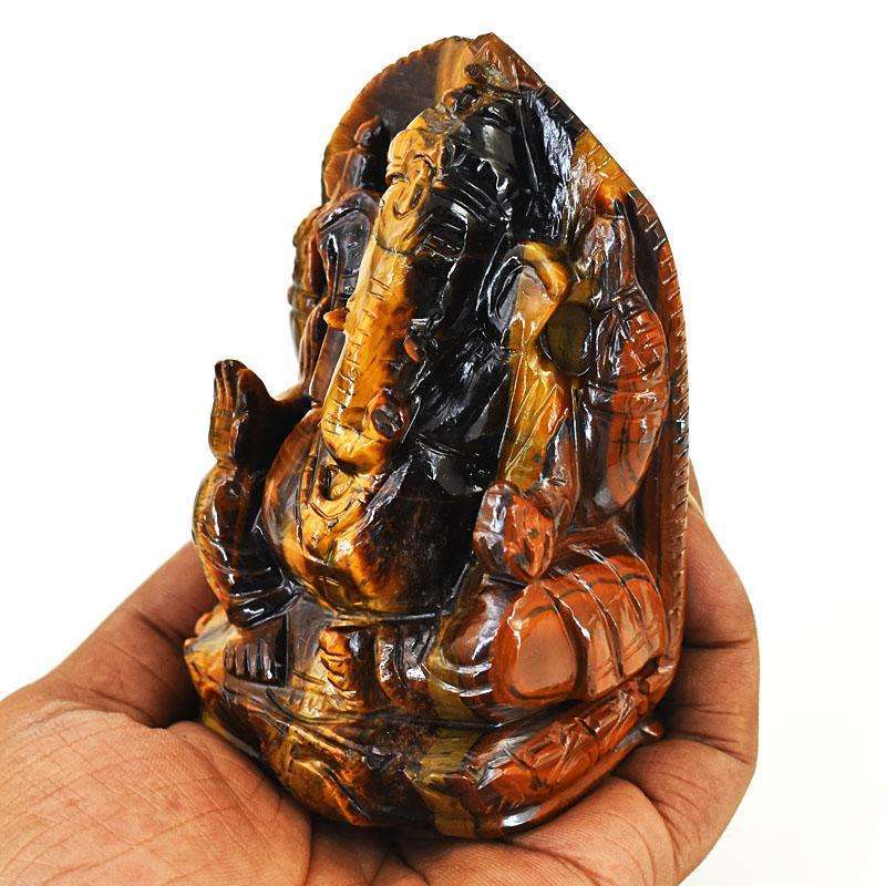 gemsmore:Exclusive Tiger Eye Hand Carved Genuine Crystal Gemstone Carving Lord Ganesha gemsmore:Exclusive Tiger Eye Hand Carved Genuine Crystal Gemstone Carving Lord Ganesha