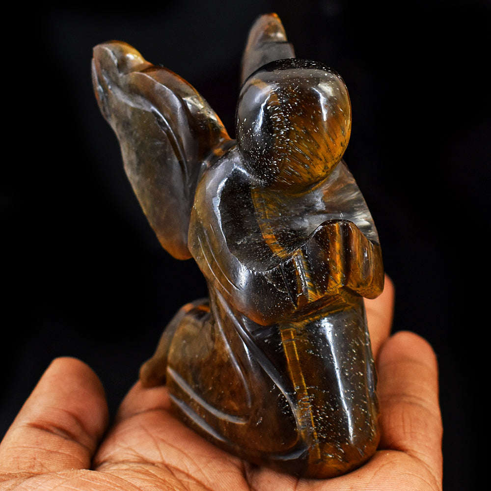 gemsmore:Exclusive Tiger Eye Hand Carved Genuine Crystal Gemstone Carving Praying Angel gemsmore:Exclusive Tiger Eye Hand Carved Genuine Crystal Gemstone Carving Praying Angel