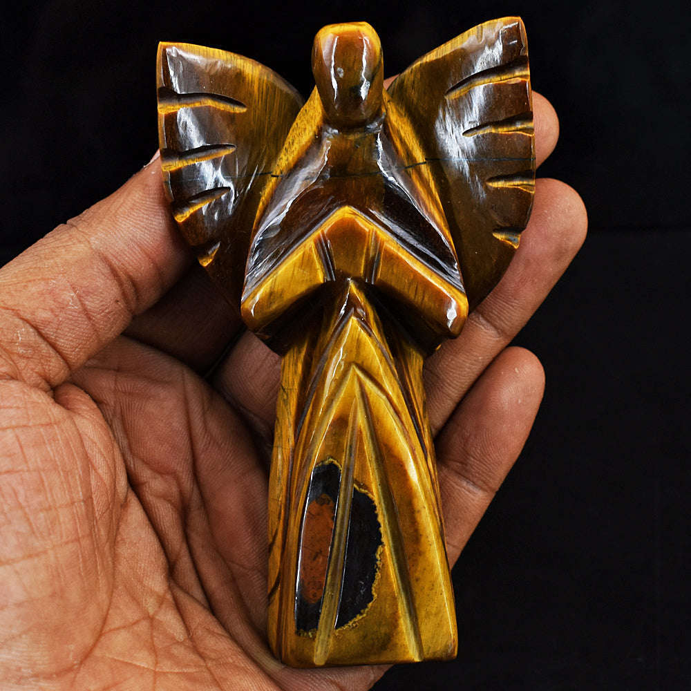 gemsmore:Exclusive Tiger Eye Hand Carved Genuine Crystal Gemstone Carving Praying Angel gemsmore:Exclusive Tiger Eye Hand Carved Genuine Crystal Gemstone Carving Praying Angel