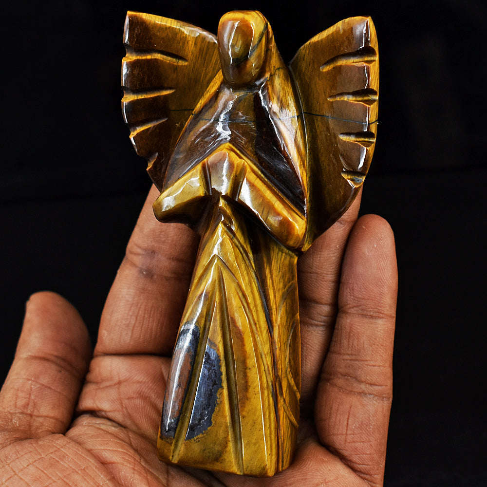 gemsmore:Exclusive Tiger Eye Hand Carved Genuine Crystal Gemstone Carving Praying Angel gemsmore:Exclusive Tiger Eye Hand Carved Genuine Crystal Gemstone Carving Praying Angel