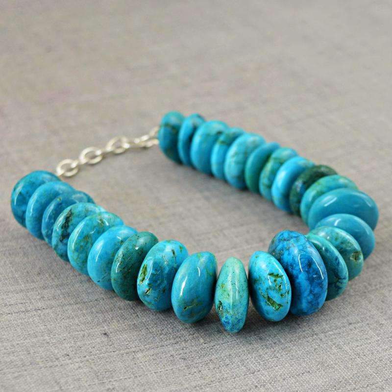 gemsmore:Exclusive Turquoise Untreated Beads Bracelet - Natural Round Shape gemsmore:Exclusive Turquoise Untreated Beads Bracelet - Natural Round Shape
