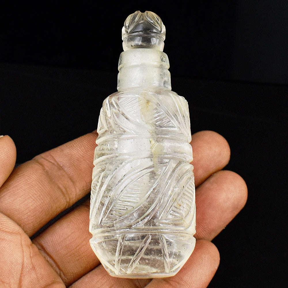 gemsmore:Exclusive White Quartz  Hand Carved Genuine Crystal Gemstone Carving Perfume Bottle gemsmore:Exclusive White Quartz  Hand Carved Genuine Crystal Gemstone Carving Perfume Bottle