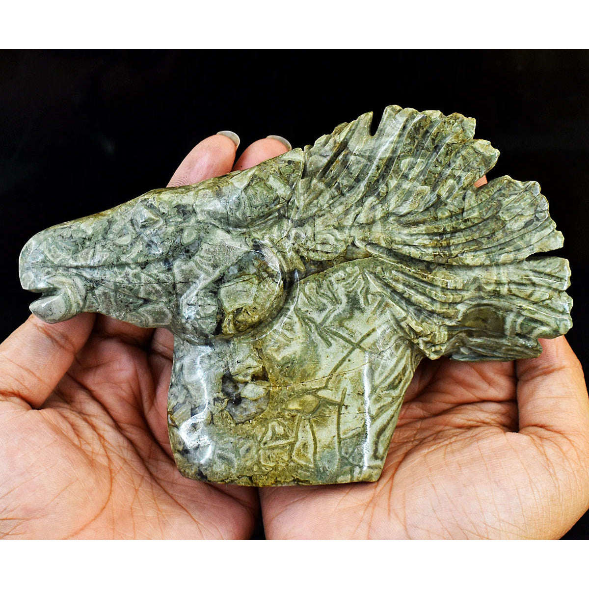 gemsmore:Exlcusive Mushroom Rhyolite Hand Carved Horse Head gemsmore:Exlcusive Mushroom Rhyolite Hand Carved Horse Head