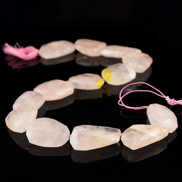 gemsmore:Faceted Pink Rose Quartz Strand Natural Drilled Beads