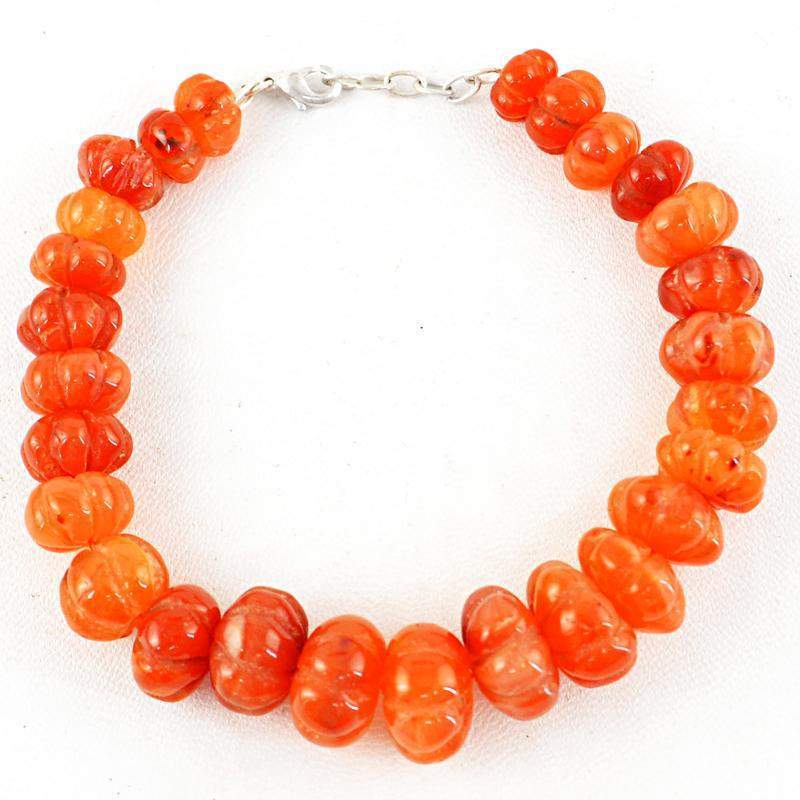 gemsmore:Flower Carved Carnelian Bracelet Natural Round Shape Beads gemsmore:Flower Carved Carnelian Bracelet Natural Round Shape Beads