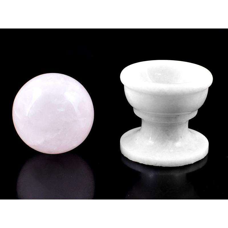 gemsmore:Amazing Pink Rose Quartz Healing Sphere With Carved Agate Stand gemsmore:Amazing Pink Rose Quartz Healing Sphere With Carved Agate Stand