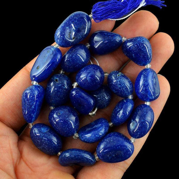 gemsmore:Genuine 300.00 Cts Drilled Blue Onyx Beads Strand