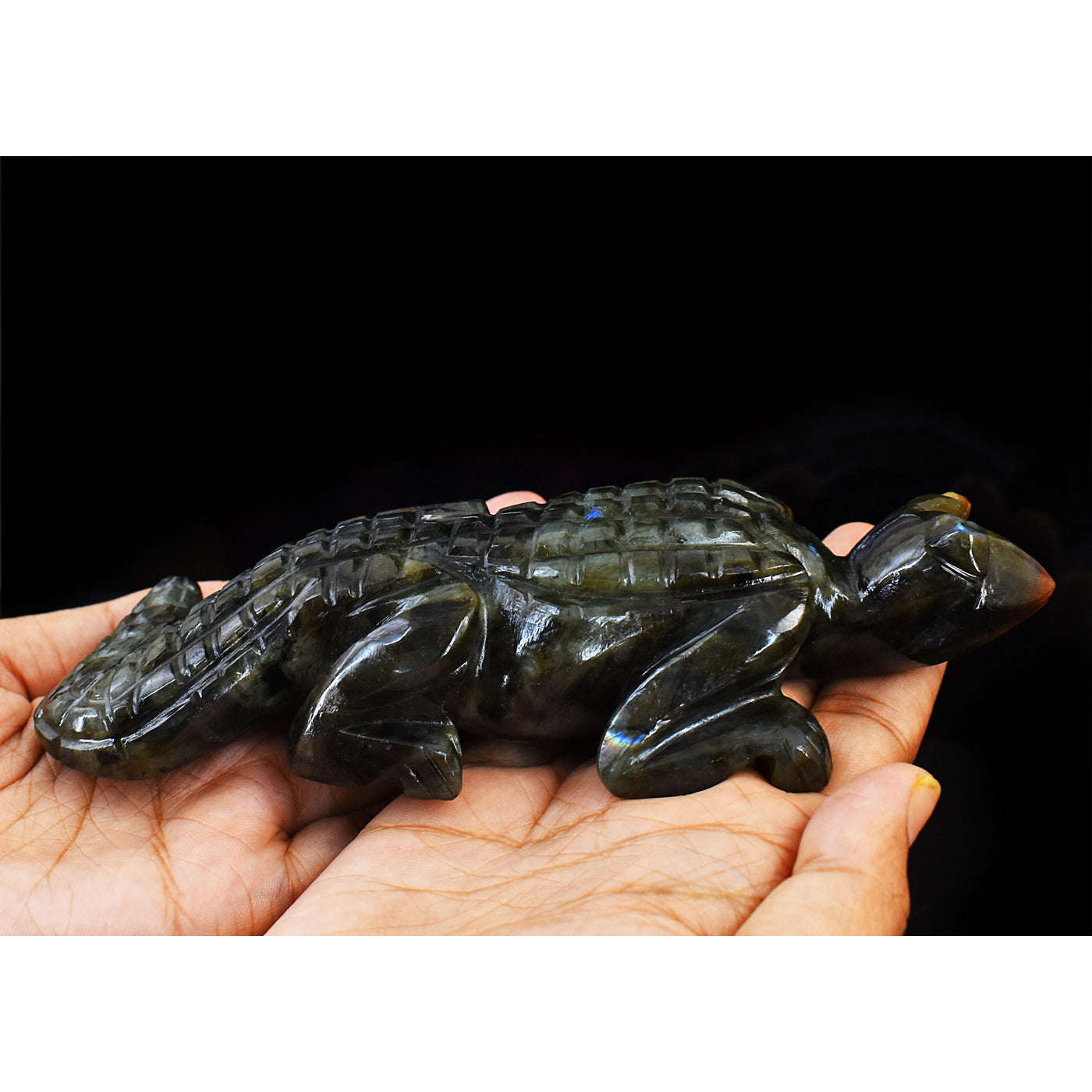 gemsmore:Genuine Amazing Flash Labradorite Hand Carved Crocodile gemsmore:Genuine Amazing Flash Labradorite Hand Carved Crocodile