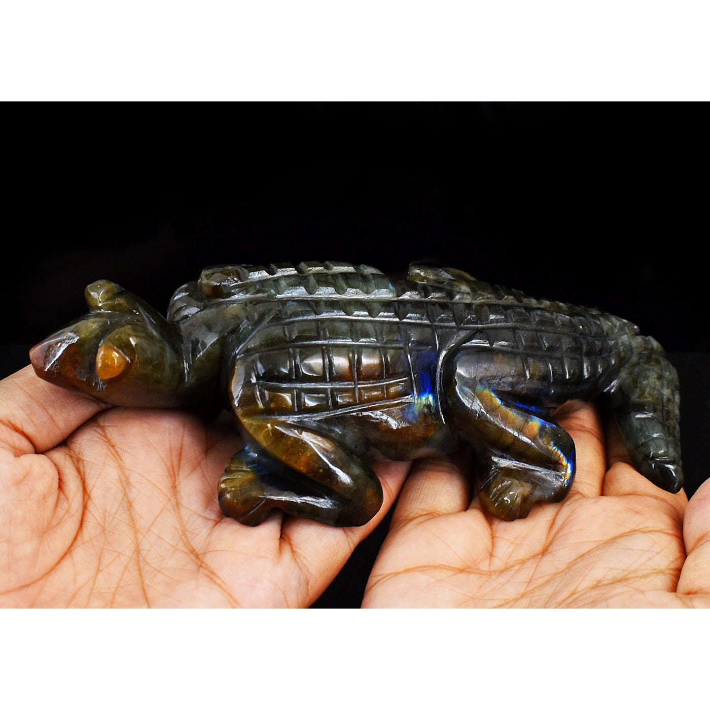 gemsmore:Genuine Amazing Flash Labradorite Hand Carved Crocodile gemsmore:Genuine Amazing Flash Labradorite Hand Carved Crocodile